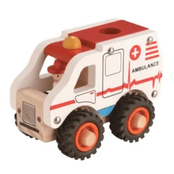 Ambulance i træ med gummihjul