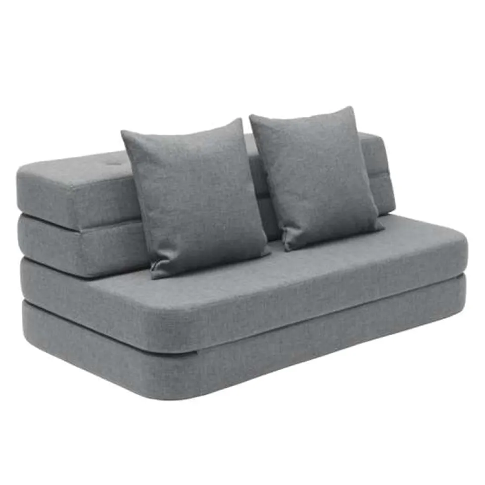 byKlipKlap 3-fold sofa, 120 cm blågrå m grå knap