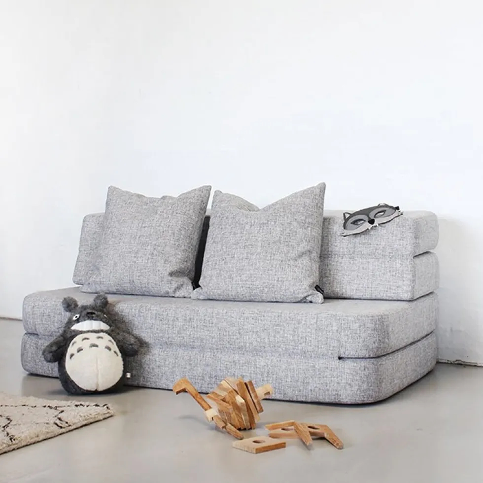 byKlipKlap 3-fold sofa, 140 cm multigrå m grå knap