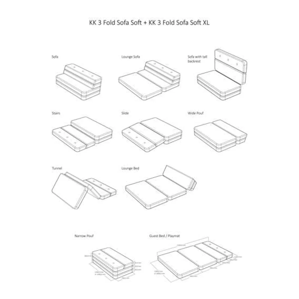 byKlipKlap 3-fold sofa, 140 cm multigrå m grå knap