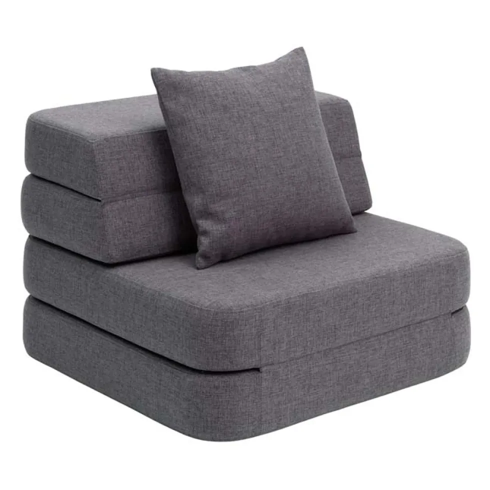 by KlipKlap 3 Fold sofa single, blågrå med grå knap