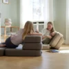 by KlipKlap 3-fold sofa single, brun med sand knapper