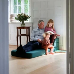 by KlipKlap 3 Fold sofa single soft, dyb grøn med lys grøn knap