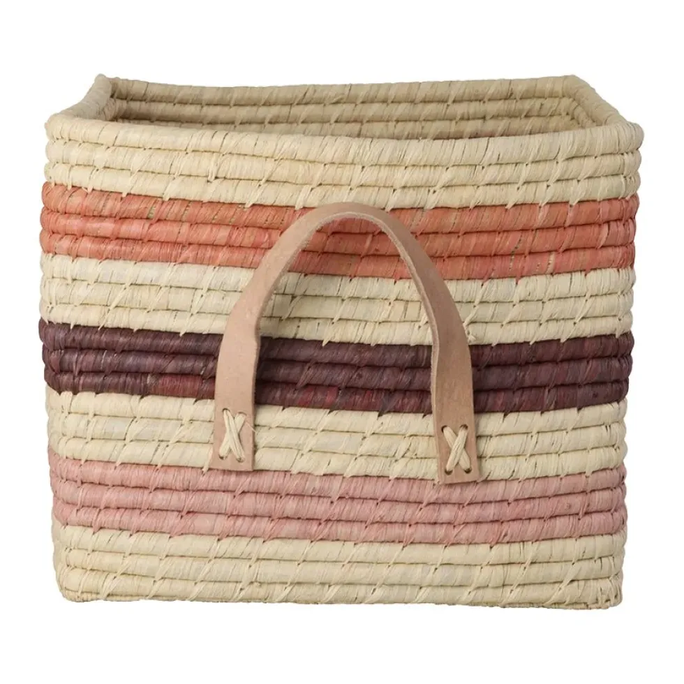 Firkantet Raffia Kurv med Striper i Rosa