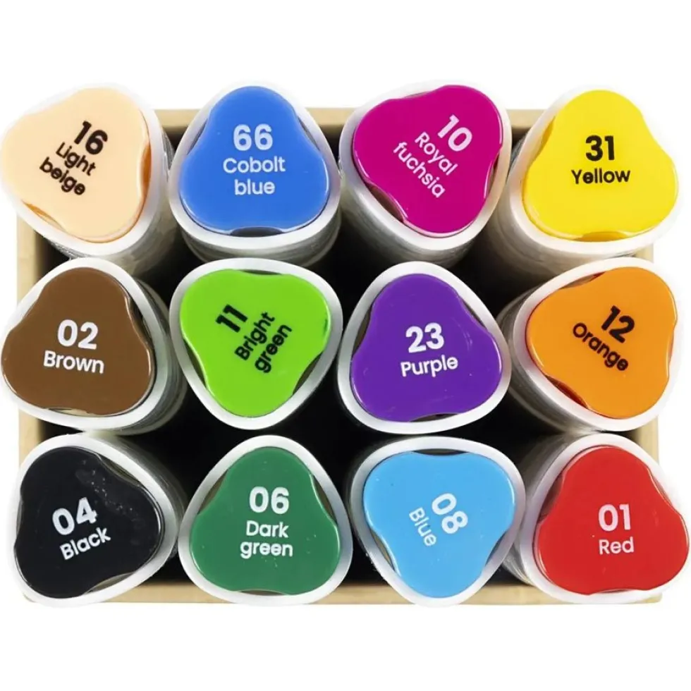 Illustration Marker, 12 stk Standardfarver, Streg 1+8 mm