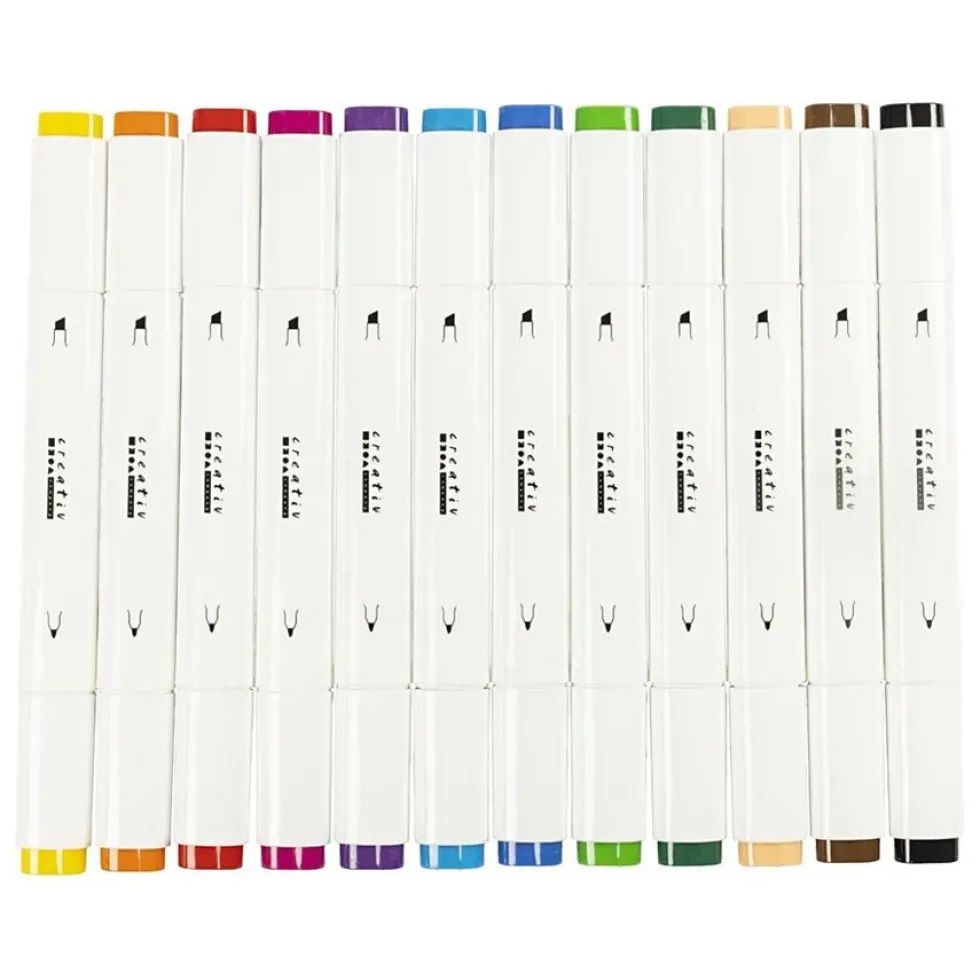 Illustration Marker, 12 stk Standardfarver, Streg 1+8 mm