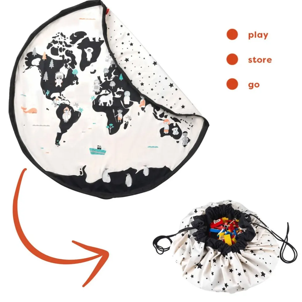 2-I-1 Noomad Worldmap/Stars Legetæppe & Opbevaring