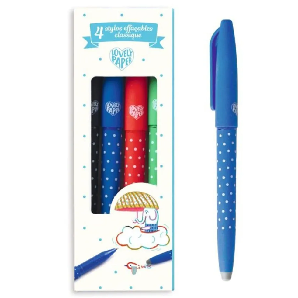 Lovely Paper Sletbare Kuglepenne i Klassiske farver (4 stk)