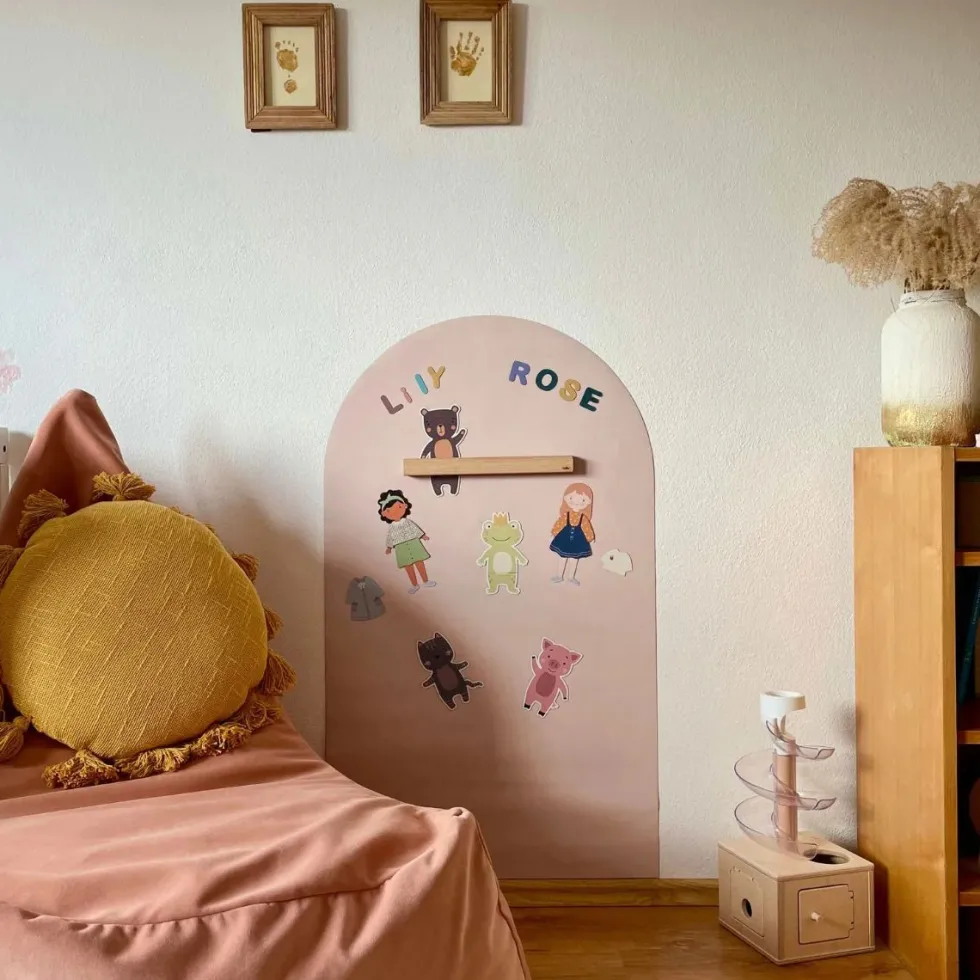 Magnetisk Tavle Med Rund Top i Rosa Beige (100 x 58 cm)