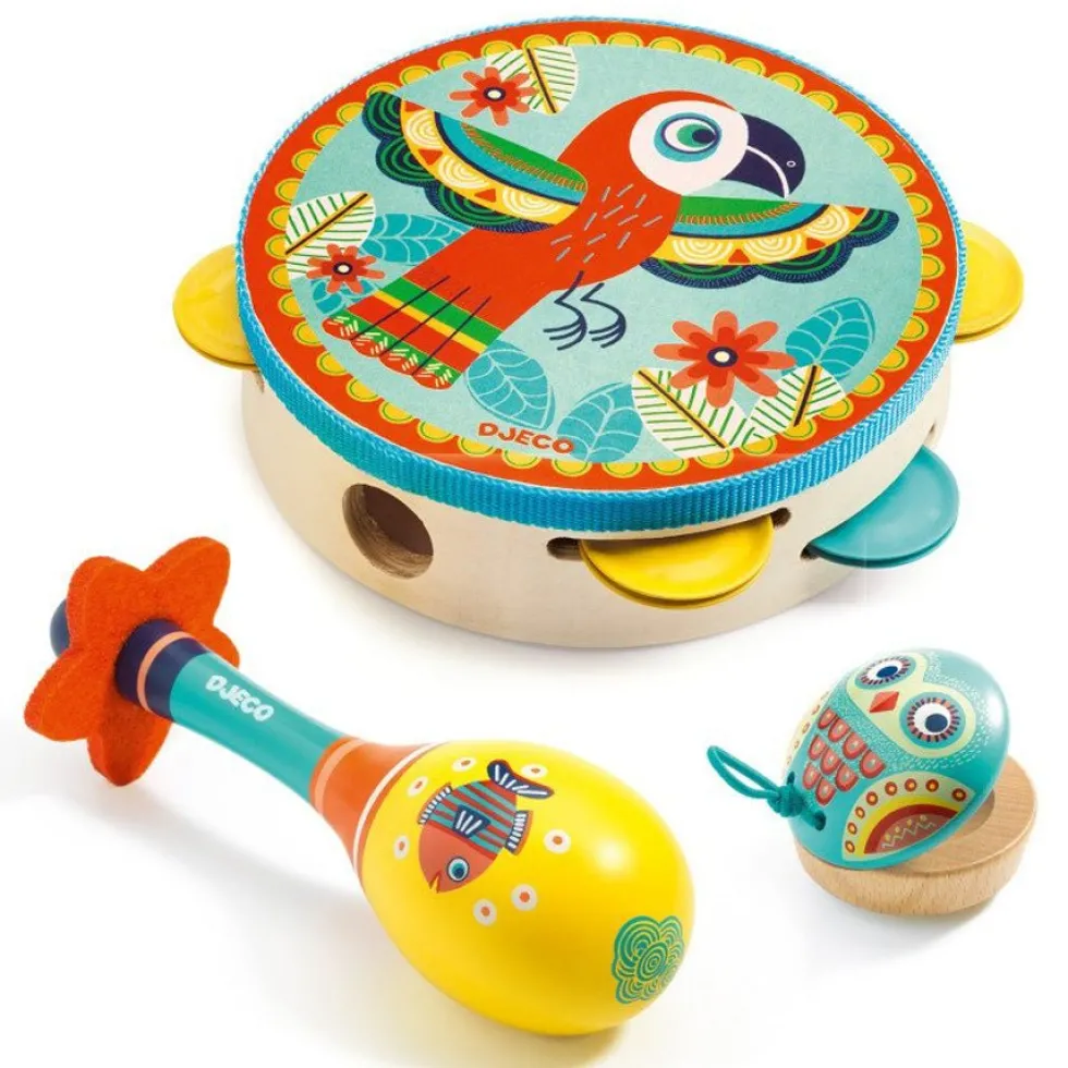 Musiksæt med Tamburin, Maracas og Kastagnet