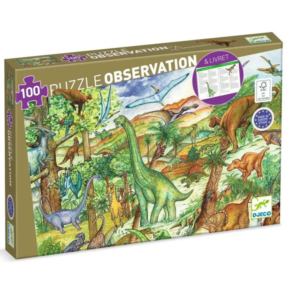 Observationspuslespil med Dinosaurer (100 brikker)