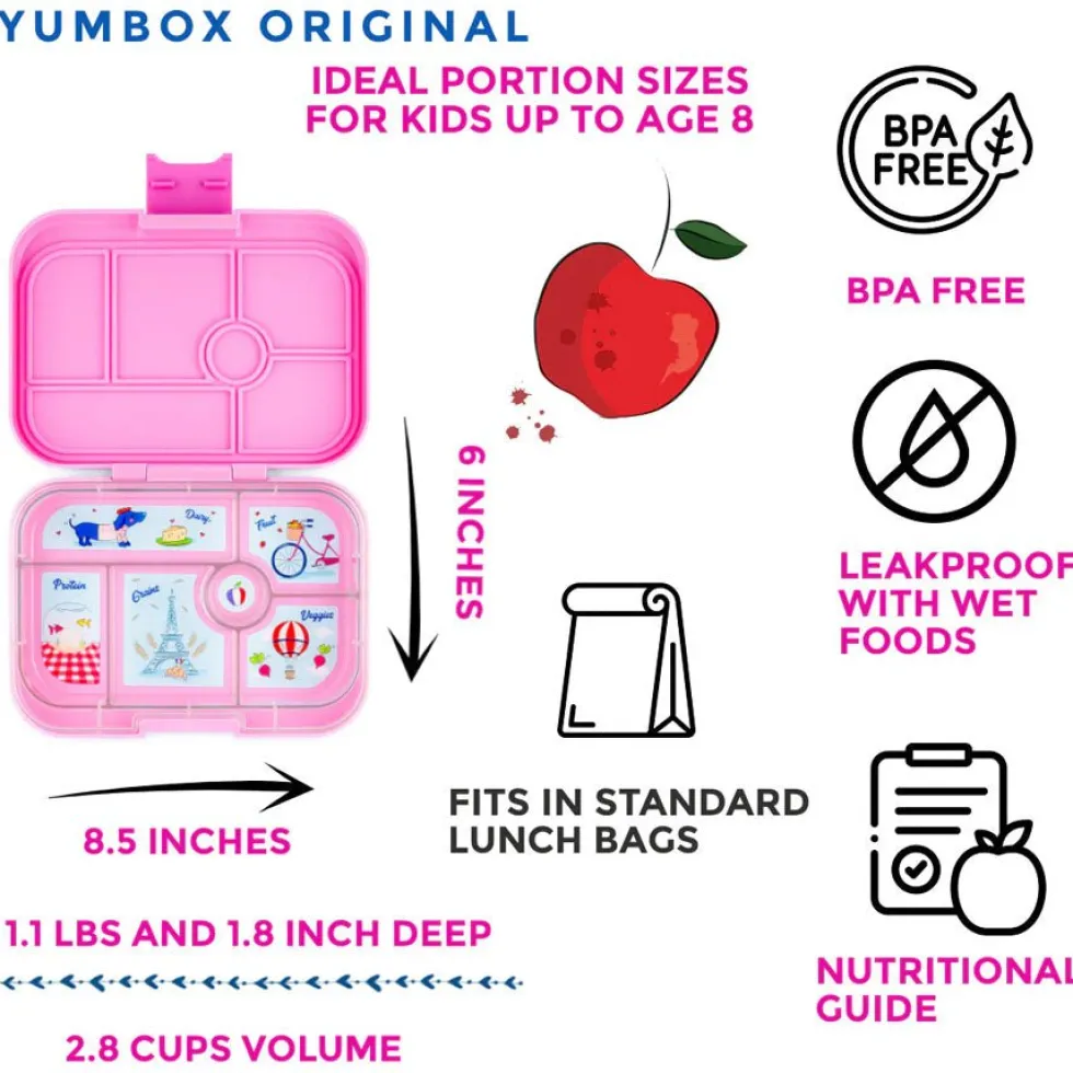 Original Madkasse med 6 Rum i Power Pink/ Paris Tray