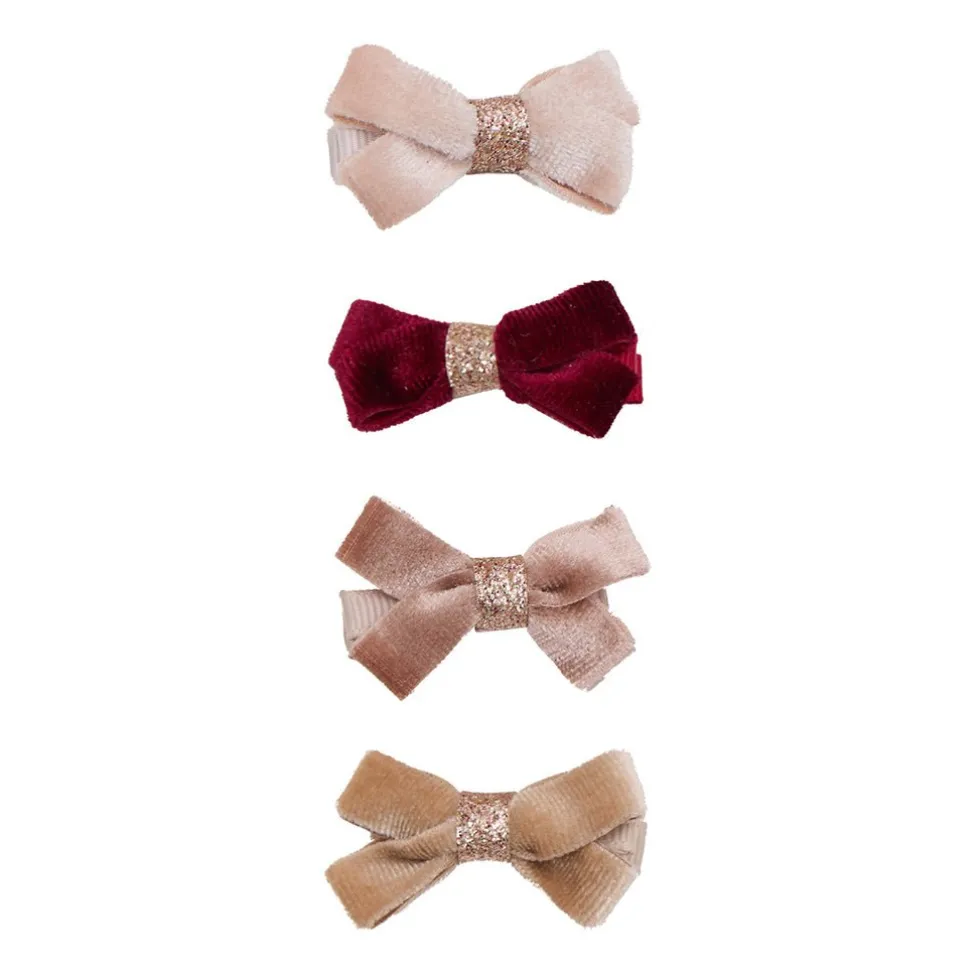 4-Pak Hårspænder Glitter Velvet Bow