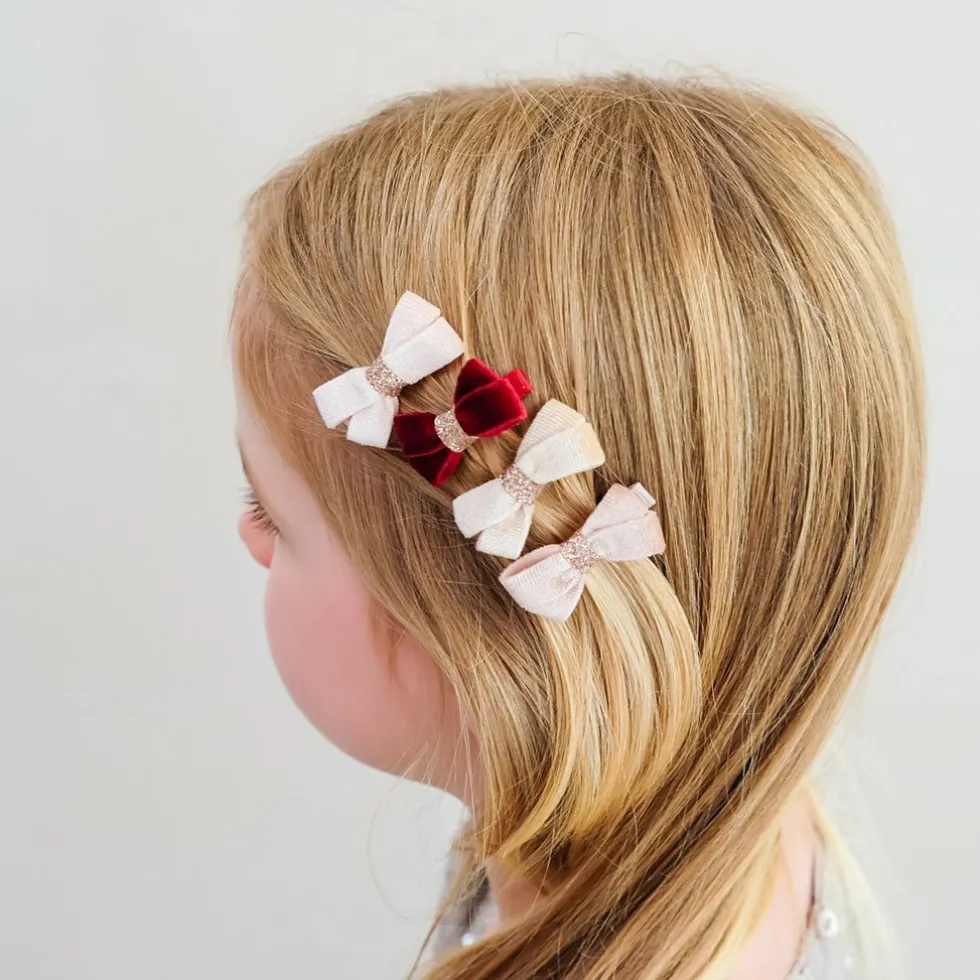 4-Pak Hårspænder Glitter Velvet Bow