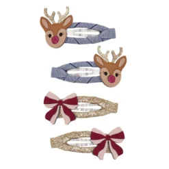 4-Pak Hårspænder Rudolph And Bow