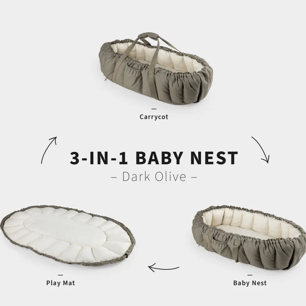 Sebra 3-i-1 babynest, dark olive