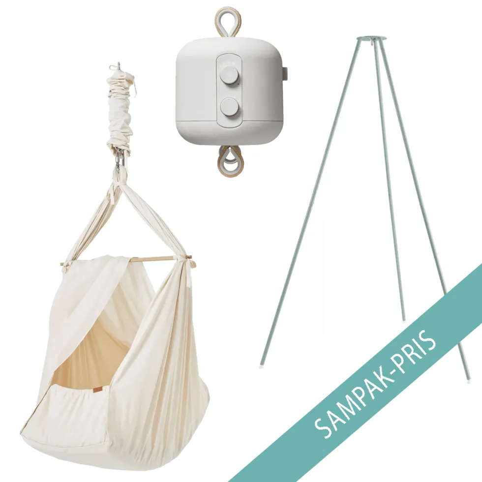 Slyngevugge Premium Med Basic Stativ Inkl. Vuggemotor Nature/Sage Green